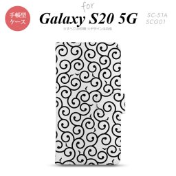 SC-51A SCG01 Galaxy S20 5G 手帳型 スマホケース 全面印刷 おしゃれ ストラップホール 内側にカードポケット付き 唐草 クリア 黒 nk-004s-s20-dr1126