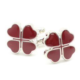 ラッキーを呼ぶ四葉のクローバー レッド カフス よつば ヨツバ 四つ葉 カフリンクス カフスボタン cufflinks cuffs メンズ 男性 結婚式 ユニーク おもしろ 面白 面白い 植物 スーツアクセサリー専門店 ブライダル 披露宴 二次会 お呼ばれ パーティー おしゃれ カフスマニア