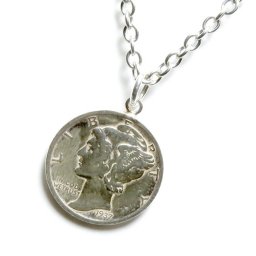 ネックレス 約55cm マーキュリーダイム 10￠ 10セント 硬貨 ステンレス チェーン ハンドメイド ビンテージ アンティーク cnk1
