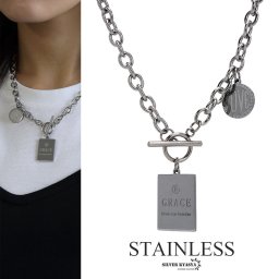 ステンレス マンテルネックレス 太め 太幅ネックレス プレート レディースネックレス 大きめ シルバー チェーンネックレス 女性 大人 お洒落 オシャレ 可愛い ペンダント