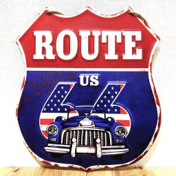 ブリキ看板 ルート66 おしゃれ 吊り下げ 壁飾り アメリカン ROUTE US 66 かっこいい アンティーク ガレージ ディスプレイ 雑貨 インテリア ビンテージ 壁掛け カフェ バー 店舗
