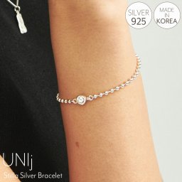  ブレスレット シルバー925 金属アレルギー対応 レディース アクセサリー ボールチェーン フラワー 一粒 シンプル カジュアル フォーマル 韓国ジュエリー ブランド 大人 重ね付け 長さ調整可能 アジャスター付 UNIJ ユニジェイ