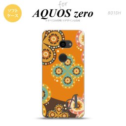 AQUOS zero アクオス ゼロ 801SH スマホケース カバー ソフトケース エスニック花柄 オレンジ×茶 イニシャル 対応 nk-801sh-tp1584i[スマホ,スマホケース,スマホカバー,ケース,カバー,ジャケット]