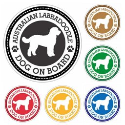 名入れ可 セーフティサイン ステッカー Dog on board AUSTRALIAN LABRADOODLE オーストラリアンラブラドゥードル 全6色 直径13cm あおり運転 対策 カーステッカー シール 自動車用 屋外 屋内 防水 安全対策 カーサイン 肉球マーク