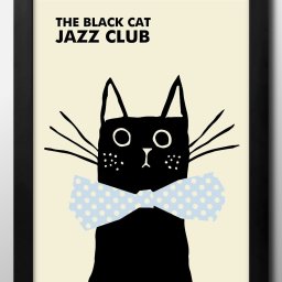 ブラックキャット ジャズ 音楽 猫 ネコ A3 サイズ ポスター アート おしゃれ 絵画 インテリア 北欧 イラスト マット紙 艶消し アートパネル 額 フレーム デザイン 壁掛け ギフト 新築祝い ディスプレイ 引越し祝い　新生活　空間デザイン 