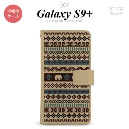 Galaxy S9+ SC-03K SCV39 手帳型 スマホケース ギャラクシー エスニックゾウ ベージュ【ギャラクシー S9プラス,Galaxy,S9+,SC-03K,SCV39,docomo,ドコモ,メール便 送料無料】