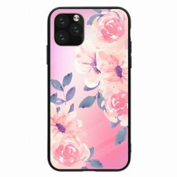 ラウンド型 ウルトラスリム 耐衝撃 背面ガラス 強化ガラス iPhone11対応ケース TPU ハードケース iPhone11ProMax iPhoneX/XS iPhoneXR iPhone8plus iPhone7 ケース花柄 ボタニカルフラワー グラデーション 大人可愛い お洒落