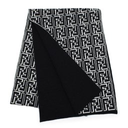 フェンディ FENDI マフラー ストール ウール FXS124 ALGSF05WL ロゴ 総柄 メンズ ホワイト+ブラック