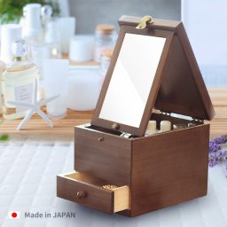1-2W コスメティックボックス Lサイズ 17-513[コスメボックス 鏡付き 木製 大容量 大きめ コスメ収納 おしゃれ メイク 収納 化粧品 ミラー 仕切り付き ハンドル 取っ手付き 持ち運び 化粧ボックス 日本製 ナチュラル 木目 ウッド 北欧 ハンドメイド]