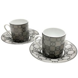 エルメス 食器 ペア HERMES 011718P FILL D' ARGENT フィルダルジャン コーヒーカップ&ソーサー セット TASSE A CAFE ET SOUCOUPE プラチナ＋グレー