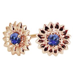 ピアス レディース サファイア 10金 ひまわり 花モチーフ 両耳 2個セット 9月誕生石 向日葵 スタッドピアス