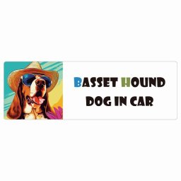名入れ可 Basset Hound バセットハウンド 犬 カーステッカー シール DOG IN CAR 海 麦わら帽子 サングラス 夏 15x5cm 長方形 防水 屋外 屋内 車ステッカーステッカー 車 バイク サインステッカー カーサイン