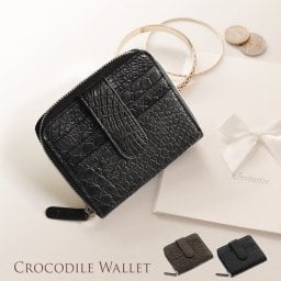 クロコダイル 折り財布 ラウンドファスナー レディース ファスナー財布 シルバー金具 マット加工 二つ折り 本革 レザー レディース財布 ラウンド財布 ミニ財布 コンパクト 2つ折り財布 プレゼント ギフト 春財布 ギフト (06001001r) クリスマス 母の日 女性 定年退職 バレンタイン 成人祝い