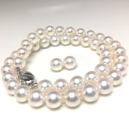 真珠 ネックレス パール 準花珠　テリ最強 アコヤ真珠 イヤリング or ピアス セット 8.5-9.0mm ホワイト シルバー クラスップ 79231 イソワパール