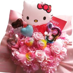 結婚記念日 3周年 キティ入り 花束風ギフト 枯れない レインボーローズ プリザーブドフラワー入りギフト ハート バルーン 結婚記念日  周年お祝い