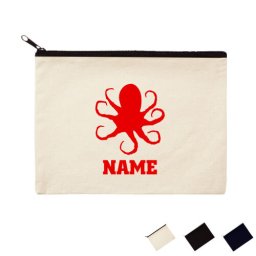 「タコ」名入れフラットポーチLサイズ/小物入れ メンズ レディース 母の日のプレゼント 卒部祝い 父の日プレゼント オリジナル お揃い オーダーメイドアイテム 刺身、寿司、タコ焼き、軟体動物、Octopus ピクトグラム