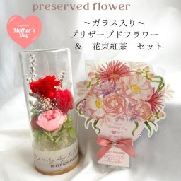 プリザーブドフラワー ガラスボトルケース 母の日 プレゼント プリザーブドフラワー 紅茶 カーネーション 2025 母の日 誕生日プレゼント 結婚祝い 退職祝い 新築祝い 出産祝い 卒業祝い 入学祝い 敬老の日 義母 継母