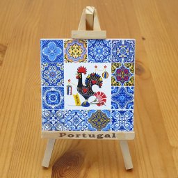 ポルトガル製 イーゼル付き ミニ絵タイル 幸せを呼ぶニワトリ ポルトガル アズレージョ 雄鶏 アートスタンドタイル お土産 pmc-191g