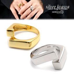 シルバー925 レイヤードリング スクエア 四角 2カラー ゴールド 18K GP 太幅 ワイド フリーサイズ オープンリング 指輪 レディース 女性 金属アレルギー対応
