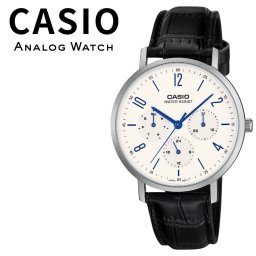 箱なし カシオ 腕時計 メンズ ブラック レザー ホワイト マルチファンクション CASIO 海外モデル 曜日表示 日付表示 24時間表示 プレゼント ギフト 成人 卒業 入学