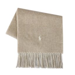 POLO RALPH LAUREN ポロラルフローレン マフラー PC0455-027 リバーシブル 同色刺繍ロゴ taupe winter cream ベージュ