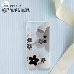 sense4 sense5 Aquos sense4/5 スマホケース ソフトケース 花柄 サクラ B 黒 メンズ レディース nk-sens4-tp055