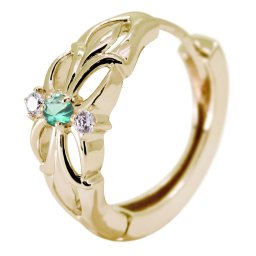 フープピアス メンズ フープ ピアス クロス 片耳用 エメラルド 誕生石 5月 百合の紋章 ユリ 10金 10k