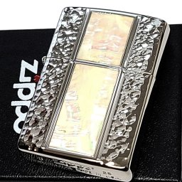 ZIPPO ライター ホワイトシェル プラチナコーティング ジッポー シルバー かっこいい ハンマートーン 天然貝 ギフト プレゼント おしゃれ メンズ レディース