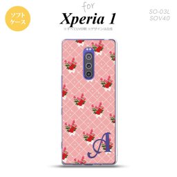 SO-03L SOV40 901SO Xperia 1 スマホケース ソフト カバー 花柄 バラ 編み ピンク +アルファベット nk-xp1-tp266i