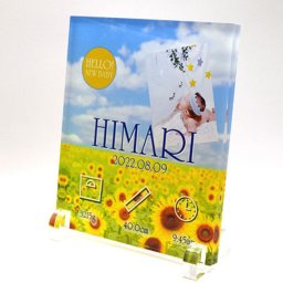 【出産祝いに】アクリル命名書 330×230 ひまわり畑【おしゃれ 写真入り命名書 四角型アクリルフレーム 】メモリアル 赤ちゃん 写真 名入れ無料 名前 出産報告 記念品 ギフト 出産祝い インテリア  男の子 女の子 かわいい 夏 ひまわり 青空 ひまわり畑 長方形型