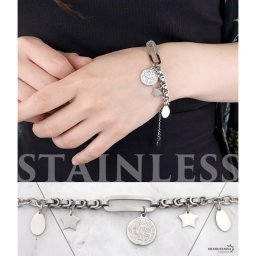 レディースブレスレット 小豆チェーン チャーム コイン 星 しずく ステンレス シルバー silver あずき スター ドロップ カニカン オリジナル ハンドメイド 金属アレルギー対応 女性
