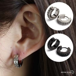 ステンレス フープピアス 2色 シルバー ブラック チェーンピアス 喜平チェーン メタル 両耳用2点 女性 レディース プチプラ 金属アレルギー対応 イヤリング