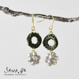 【SAWA サワ】レース 編み モチーフ パール ボール ピアス (P-79)レディース アクセサリー イヤリング 両耳用 リング パール ビーズ ナチュラル シンプル ハンドメイド 手作り 作家 ギフト プチギフト プレゼント ナチュランド 母の日 クリスマス