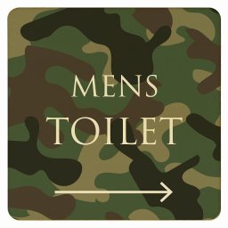 14x14cm トイレ 御手洗 TOILET トイレマーク 迷彩 カラー MENS 右 矢印 文字タイプ ピクトサイン 木製ドアサイン ドアプレート インテリア 施設 案内