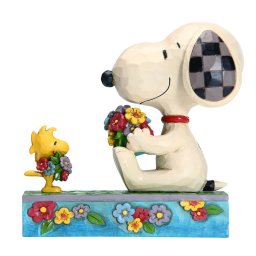 ジムショア Jim Shore ピーナッツ Peanuts 置物 フィギュア 人形 6005946 スヌーピー&ウッドストック フラワーズ 木彫り調 新品