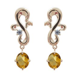 【送料無料】18金 オーバル 誕生石 アラベスク ピアス シトリンピアス