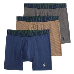 ポロラルフローレン：CLASSIC FIT STRETCH ボクサーブリーフ 3PK (ウィンターネイビーヘザー／スティープルチェイスハウンドトゥース／チャコールヘザー)[ボクサーパンツ/ 男性下着/ メンズインナー/人気ブランド/おすすめギフト/誕生日プレゼント/メンズファッション]