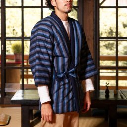 綿入れはんてん 男性用 特許 前合わせ兼用 紬織 かつお縞 半纏 袢纏 半天 どてら ちゃんちゃんこ 丹前 メンズ 防寒 ギフト プレゼント 日本製 久留米産
