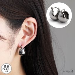 安心のステンレス素材 ワイドピアス ボールピアス シルバー 仕上げ 高級感あり 太めピアス 太幅 極太フープピアス 両耳 2点セット レディース 可愛い イヤリング 女性
