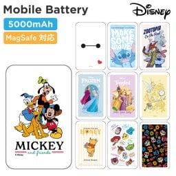 ディズニー モバイルバッテリー ワイヤレス magsafe ミッキーマウス ベイマックス ニック ラプンツェル キャラクター グッズ スマホ 持ち運び 携帯 充電器 充電 旅行 出張 iPhone Android 5000mAh マグセーフ DNG-321