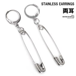 両耳 安全ピンピアス ステンレス セーフティピンピアス シルバー フープピアス 男性 韓流 個性派 2点セット 父の日 イヤリング メンズ