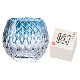 創作切子 匠 Premium 玉響 ロック360ml(木箱入) 正倉院ブルー  ／グラス 食器 キッチン用品 お中元 御中元 ギフト 暑中 残暑 お盆 初盆 新盆 お供 御供 ギフト 2026 送料無料 ギフト プレゼント プチギフト 内祝い 快気祝い 出産祝い 結婚祝い 引出物 新築祝い お返し