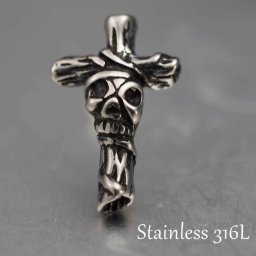 シルバーピアス メンズ スカル×クロス スタッド 金属アレルギー対応ステンレス1P 片耳用 片方 シングル 骸骨 ドクロ 髑髏 黒 ブラック アラベスク 男性用 アクセサリー おしゃれ かっこいい【全品1個ずつバラ売り】 プレゼント