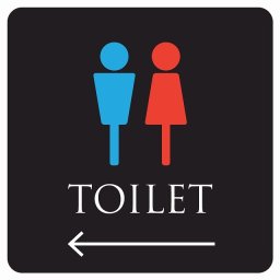 トイレ 御手洗 TOILET トイレマーク ブラック＆カラー 男女マーク 左 矢印 ピクトサイン ステッカー シール 塩ビ製 サイン ウォールステッカー インテリア 施設 案内