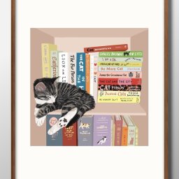 本棚の猫 ネコ 北欧 A3 サイズ ポスター アート おしゃれ 絵画 インテリア 北欧 イラスト マット紙 艶消し アートパネル 額 フレーム デザイン 壁掛け ギフト 新築祝い ディスプレイ 引越し祝い　新生活　空間デザイン 