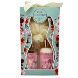 送料込 BLUE COUNTRY ブルーカントリー バスギフトセット 3点セット (シャワージェル180ml・ボディローション180ml・バススポンジ) プレゼント ギフト