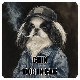 名入れ可 Japanese Chin 狆 カーステッカー シール 犬 作業服 ちょい悪 13x13cm 正方形 防水 屋外 屋内 ドッグオンボード デカール