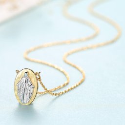 ネックレス 40+5cm アジャスター 引き輪 シルバー925 イエローゴールド シルバー 小豆 アズキチェーン 2色使い 石なし マリア様 cn0355