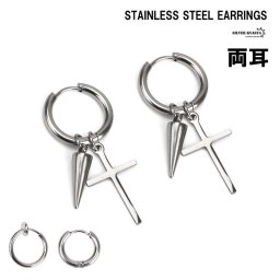 両耳 穴不要 フェイクピアス イヤーカフ 2type ステンレスピアス フープピアス シルバー メンズピアス 韓流 リングピアス クロス 十字架 スタッズピアス ノンホール 個性派 イヤリング 男性
