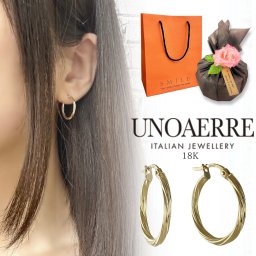 ラッピング済 ギフトセット 18金 ピアス アクセサリーケース付き ウノアエレ K18 フープピアス レディース 18K ゴールド 金 プレゼント イタリア製 贈り物 成人式 19歳 20歳 女性 親友 彼女 母 妻 誕生日 婚約 結婚記念日 女性ギフト 成人 卒業 入学
